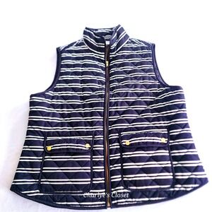 Kenar Woman Quilted Vest 2X Navy Striped Gold Accent Transitional Fall Outerwear